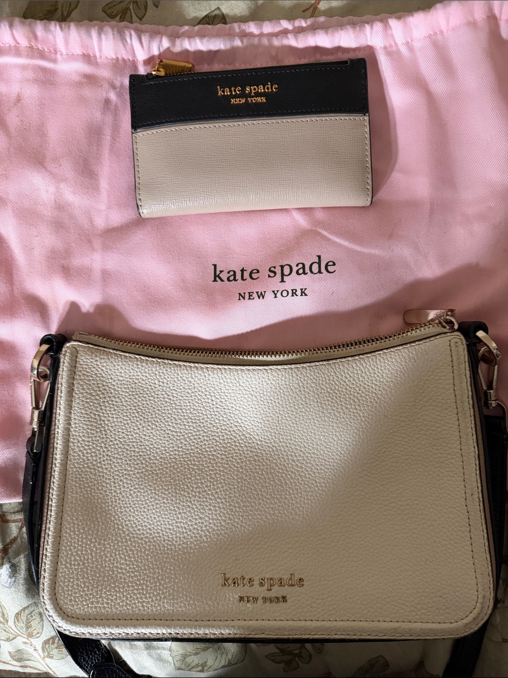 kate spade Cream and Black Leather Crossbody with Matching Cardholder